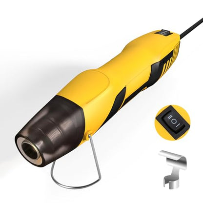 DELI Mini Heat Gun, 350W Dual Temp 500℉/842℉ (260℃/450℃) with Reflector & Extra Nozzles, 6 FT Cable, Overload Protection – for Crafting, Vinyl Wrap, Epoxy, Resin, Shrink Tubing (Yellow) - color: Yellow