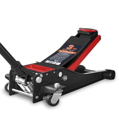 Magshion 3 Ton Low Profile Hydraulic Floor Jack, Black | Dual Piston Trolley Jack, Rubber Saddle Pad, Safety Valve and Casters, Heavy-Duty Steel Construction - color: Black, size: 3 Ton