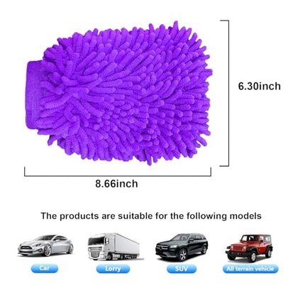 Ziciner Premium Microfiber Wash Mitt, Soft Scratch-Free Double-Sided Chenille Washing Gloves Perfect for Car Washing and Detailing (Purple, Large) - color: Purple