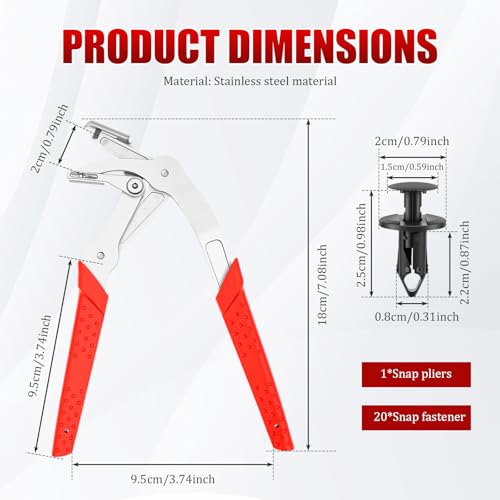 Professional Car Clip Pliers, Non-Destructive Auto Fastener Rivet Remover with 20Pcs 8mm Rivets, Stainless Steel Panel Clip Removal Pliers for Door Panels, Trim Clips, Rivets, and Interior Panels