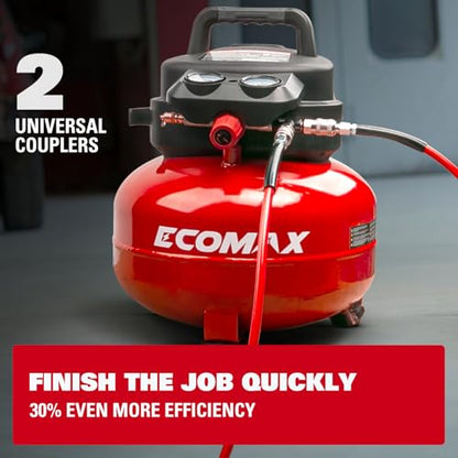 ECOMAX 6 Gallon Pancake Air Compressor 175PSI 3 CFM @ 90 PSI | Oil-Free Pump, 10 Accessories Kit, Dual Quick Couplers, for Brad Nailers, Air Tools & Tire Inflation - style: Accessories Kit