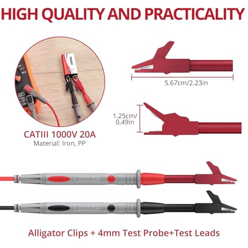 BINTA Multimeter Test Leads Kit for Home DIY, Electrical Test, Car Maintenance, Test Leads Kit with Replaceable Test Probes, Alligator Clips, Insulated Cap, Wrench CATIII 1000V 20A - style: 13PCS