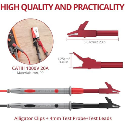 BINTA Multimeter Test Leads Kit for Home DIY, Electrical Test, Car Maintenance, Test Leads Kit with Replaceable Test Probes, Alligator Clips, Insulated Cap, Wrench CATIII 1000V 20A - style: 13PCS