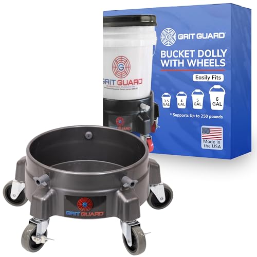 Grit Guard Bucket Dolly with Wheels - Rolling Detailing Wash Bucket with 5 Wheels and 2 Locking Casters Compatible with 2.5, 4, 5 and 6 Gallon Buckets (Silver, 3" Grey Casters) - Made in the USA - color: Silver, size: 3" Grey Casters