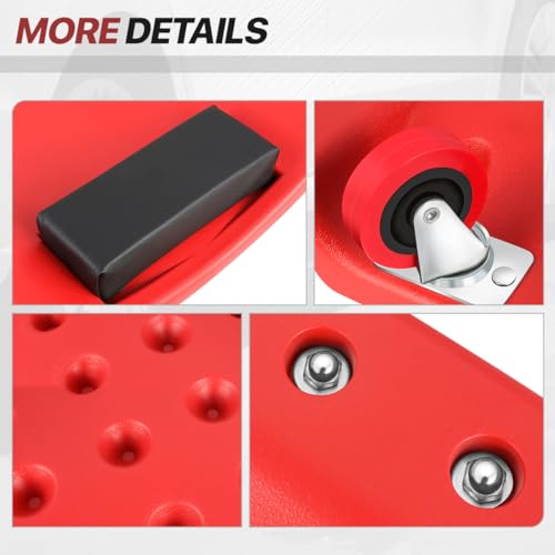 Mechanic Creeper 36 Inch, Low Profile Under Car Rolling Creeper with Padded Headrest and Tool Trays, 300 LBS Capacity, Ergonomic Body Design, Red