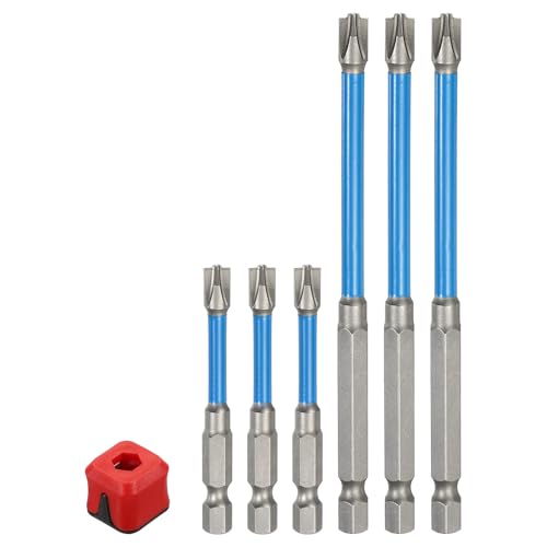 HARFINGTON 6Pcs FPH2 Slotted Phillips Head Screwdriver Bit Set, 65mm and 110mm Magnetic Tip 1/4" Hex Shank Metric Flat Cross Driver Drill Bit Wrench for Various Electric Screwdrivers