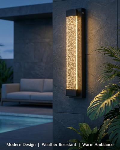 Solar Outdoor Wall Light, Dusk to Dawn LED Exterior Sconce with Bubble Acrylic Shade, Waterproof Modern Wall Lantern for Porch, Patio, Garage, Entryway
