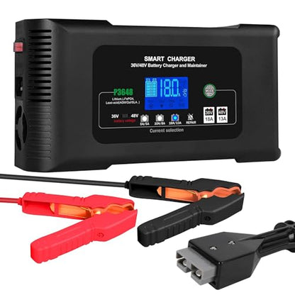 Aorika Golf Cart Battery Charger, Club Car 36 Volt 18 AMP/48 Volt 13 Amp Battery Charger with 3 Pin Round Plug, for Lithium, LiFePO4, Lead-Acid AGM/Gel/SLA Batteries - color: BLACK-P3648H