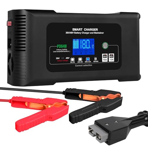 Aorika Golf Cart Battery Charger, Club Car 36 Volt 18 AMP/48 Volt 13 Amp Battery Charger with 3 Pin Round Plug, for Lithium, LiFePO4, Lead-Acid AGM/Gel/SLA Batteries - color: BLACK-P3648H