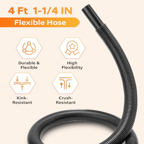 9196300 Flexible Hose for Shop-Vac 1.25 Inch Diameter x 4 Ft Length | Durable Vinyl Hoses Compatible with Craftsman Wet/Dry Shop Vacuums & Dust Collector Systems Attachments