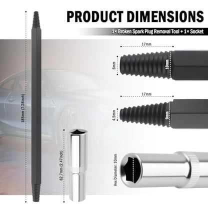 Dual-End Broken Spark Plug Removal Tool,Reverse Thread Broken Spark Plug Extractor Tool Set,Universal Sparks Plugs Socket as Car Gadgets for Automotive Engines Repair