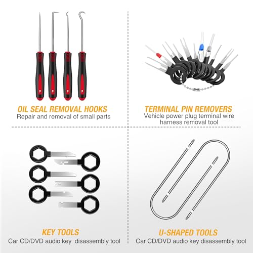 GOOACC 102Pcs Trim Removal Tool, Auto Push Pin Nylon Bumper Retainer Clip Set Fastener Terminal Remover Tool Round Handle Crowbar Kit Car/Radio Panel, Black - color: 102Pcs Clips+ Remover Black