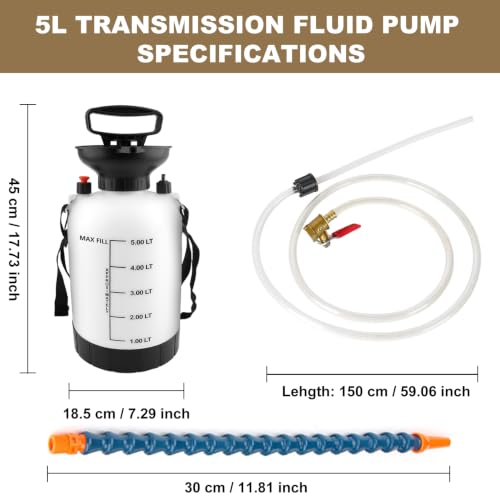 5L Transmission Fluid Pump, Manual Transmission Fluid Transfer Pump with Transparent PU Hose, Brass Switch Valve & Universal Bamboo Nozzle, Oil Filling System for Cars, Trucks, SUV, Marine - size: Fluid Pump-5L
