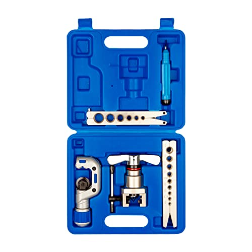 Wostore Flaring Tools Set 2 Flaring Bar for 15 Dies Sizes Eccentric Cone Refrigeration HVAC with Tube Cutter and Reamer - size: 15 Sizes Flare Tool