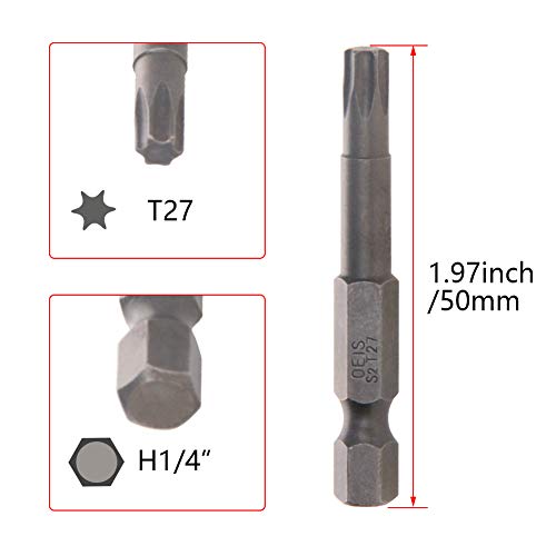 Utoolmart Torx Screwdriver Bits, T27 Magnetic Torx Head Screw Driver Bit, with 1/4 Inch Hex Shank, 50mm Length S2 Steel Screw Driver Kit Tools, for Repair Work, 10 Pcs - size: T27