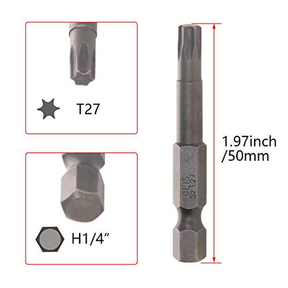 Utoolmart Torx Screwdriver Bits, T27 Magnetic Torx Head Screw Driver Bit, with 1/4 Inch Hex Shank, 50mm Length S2 Steel Screw Driver Kit Tools, for Repair Work, 10 Pcs - size: T27