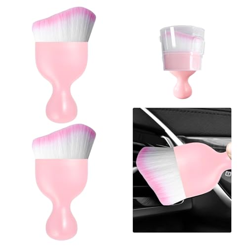 Ziciner 2 PCS Car Detailing Brush, Curved Soft Bristles Auto Removal Dust Collectors, Universal Vehicle Dashboard, Air Conditioner Vents etc Interior Cleaning Tool Accessory (Pink/Pink) - color: Pink/Pink, size: 2 PCS
