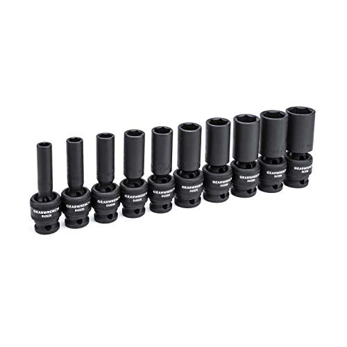 GEARWRENCH 10 Pc. 1/2" Drive 6 Pt. Deep Universal Impact Socket Set, SAE - 84943N