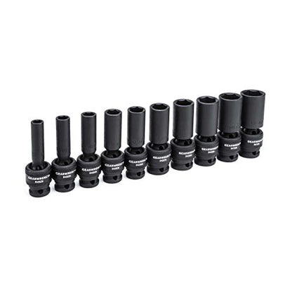 GEARWRENCH 10 Pc. 1/2" Drive 6 Pt. Deep Universal Impact Socket Set, SAE - 84943N