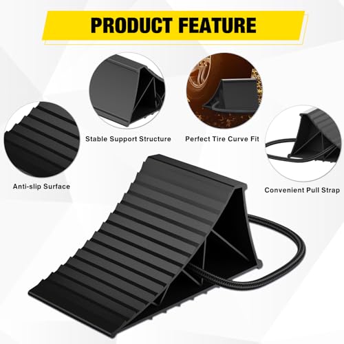 Nilight Wheel Chocks, Heavy Duty Wheel Stopper for Car, Truck, RV, Trailer, Caravan, Motorcycle, 8.7" x 4.8" x 4.2", 2-Pack(Black) - color: Black