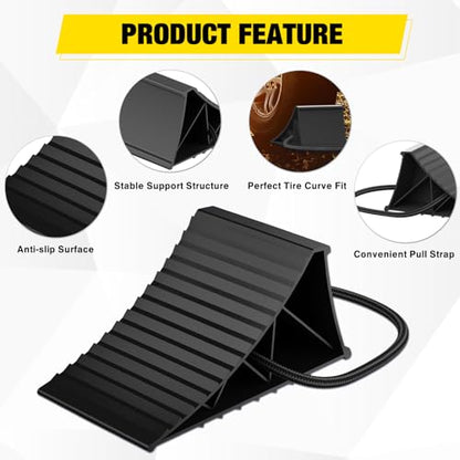 Nilight Wheel Chocks, Heavy Duty Wheel Stopper for Car, Truck, RV, Trailer, Caravan, Motorcycle, 8.7" x 4.8" x 4.2", 2-Pack(Black) - color: Black