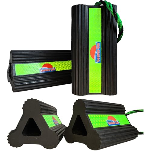 Goshen Sun- Heavy Duty Rubber Wheel Chocks with Reflective Strips,Set of 2/4 (8.25x4.5x4 Inch),All-Weather, Non-Slip,Wear-Resistant & Portable Parking Security for Airplan, RV, Trailer (4, Green)