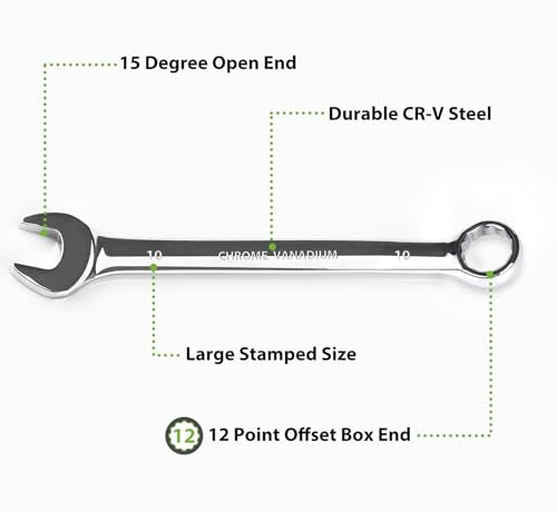 10mm Wrench, Industrial Grade Spanner, Combination Wrenches Metric with 12-Point Box End, 15-Degree Offset, 10mm Wrenches Chrome Vanadium Steel Mirror Polished - size: 10mm