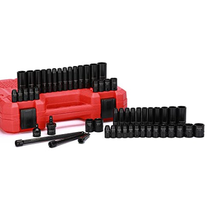 CASOMAN 55PCS 1/4-Inch Drive Impact Socket Set, Shallow & Deep, 5/32 Inch - 9/16 Inch, 4mm - 15mm, Metric/SAE, 6-Point, Cr-V Steel Socket Set - size: 1/4"Drive 55pcs Impact Master Socket Set