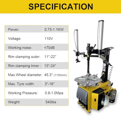 Tire Changer and Premium Wheel Balancer Combo with Bead Blaster & 24" LCD, 110V for 10-26" Rims, Advanced Tire Service System for Professional Use