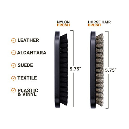 Premium Horse Hair Leather Brushes Set for Car Detailing, Furniture & Upholstery - Professional Horsehair Cleaning Brush for Couch, Car Seats, Alcantara & Interior Surfaces