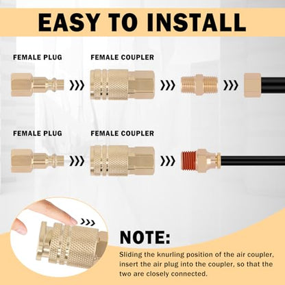 CheeMuii 86 PCS Brass DOT Air Line Fittings with 100FT 1/4" and 50FT 3/8" DOT Air Line Kit Push Lock Air Fitting Quick Connect & NPT Thread Fittings with Pneumatic Tubing - size: 2ROLL-90PCS
