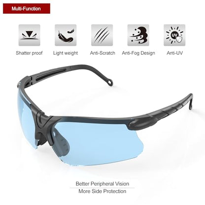 xaegistac Shooting Glasses with Case-Safety Glasses Anti Fog | Z87.1 Certificated Impact Resistance Safety Glasses for Hunting Shooting Sports - color: Blue Lens Black Fram