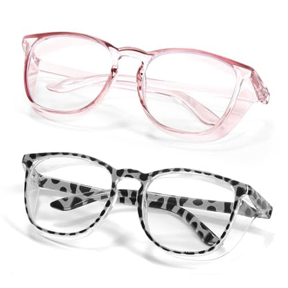 Safety Glasses Anti Fog Goggles Protective Eyewear Blue Light Blocking Anti Dust UV Protection Glasses For Men Women - color: Black Leopard+transparent Pink