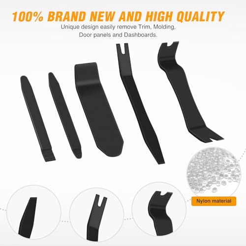 GOOACC 6PCS Auto Trim Removal Tool Kit No-Scratch | Removal Tool Kit for Car Audio Dash Panel Window Molding Fastener Remover Tool Kit-Black - color: Black, size: 6PCS Trim Removal