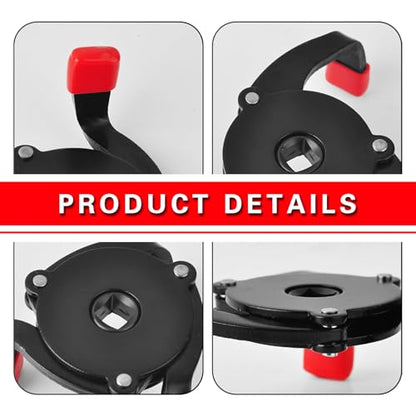 leechio 1 PC 3/8'' 3-Jaw Oil Filter Wrench, One Way Flat Non-slip Oil Filter Removal Tool, Universal 3/8'' Drive Steel Removal Tool, for Most Cars (Black)