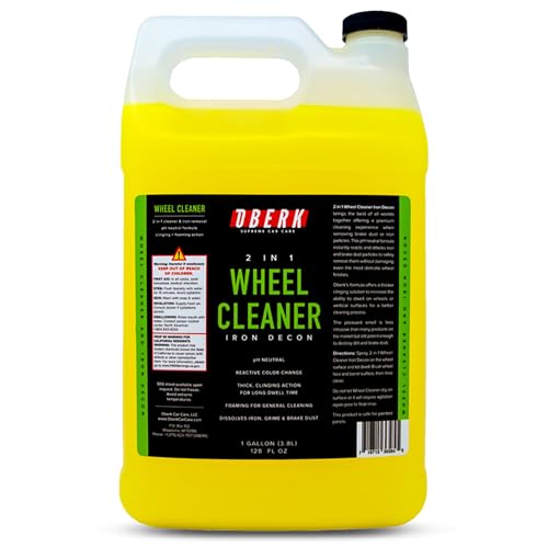 Oberk 2-in-1 Wheel Cleaner & Iron Remover – pH Neutral Iron Decon Spray for Car Detailing – Safe on Painted, Chrome, Aluminum, Powder-Coated Wheels (2 in1 Wheel Cleaner Gallon - 128oz) - size: 2 in1 Wheel Cleaner Gallon - 128oz