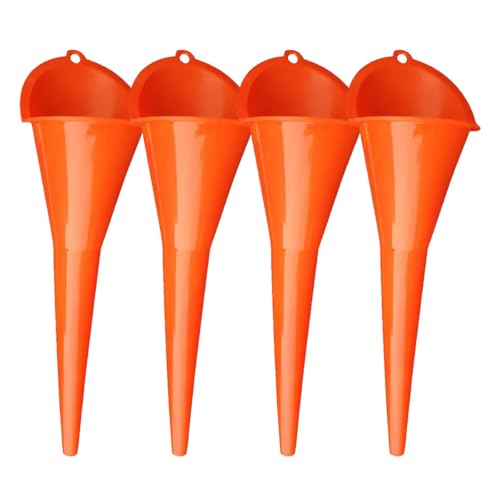 YoRise Long Neck Oil Funnel, Plastic Spill Saver Funnels for Automotive Use, Oil Change Funnel Set for Filling Lubricants Engine Oils Water Diesel Fuel Kerosene and Other Liquids (4PCS-Orange) - color: 4PCS-Orange