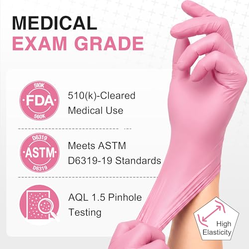 Schneider Medical Nitrile Exam Gloves, Powder & Latex Free, Pink | Disposable for Medical Exams, Cooking, Food Prep, Cleaning, Home, Household Use, 4Mil - size: X-Large