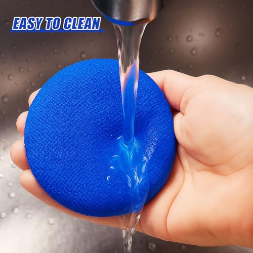 7PCS Car Care Microfiber Cloths, Windshield Cleaner Microfiber Pad Replacement, Interior Auto Window Cleaner Washing Bonnets, Reusable Glass Washing Pads Cover Kit Fit for 5" Plate (Blue)