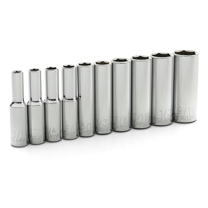 GEARWRENCH 10 Pc. 1/4" Drive 6 Pt. Deep Socket Set, SAE - 80305