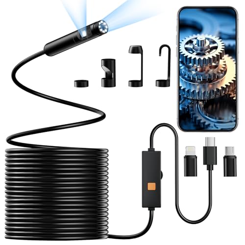 Endoscope Camera with Light, Dual-Lens 1920P HD Borescope Tools with 8+1 Adjustable LED Lights, 32.8FT Semi-Rigid Snake Cord IP67 Waterproof Inspection Camera for iPhone, iPad, iOS and Android Phone - size: 32.8FT, style: Dual Lens