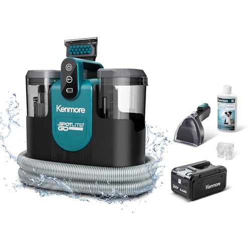 Kenmore 24V Cordless Portable Carpet & Upholstery Spot Cleaner Machine | 16Kpa Power Suction, 55Mins Runtime with Hose Cleaning Tool for Car, Pets, Area Rugs & Couches - KW1090 - color: Green