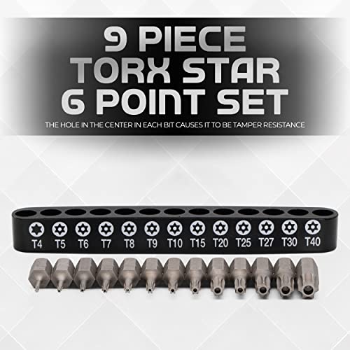 Ram-Pro 15Pc Torx Star 6 Point, Security Tamper Proof, Driver Bit Set - T5, 6,7,8,9,10,15,20,25,27,30,35,40,45,50 – Multifunction Damage/Shear Resistant Hollow Torque Kit - style: Torx Security (6-Point)