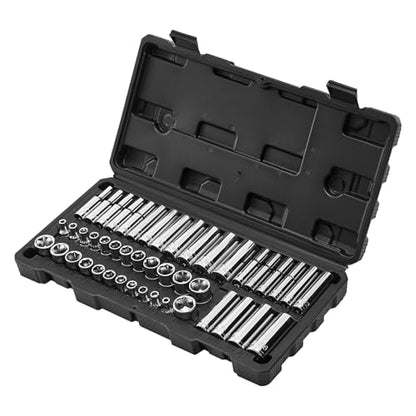 VEVOR Socket Set, 46 Pieces, 1/4 inch Drive Socket Tool Set, SAE and Metric Size, Deep and Standard, Mechanic Tool Kit with Storage Case, Chrome Plated CR-V Alloy Steel, for Automotive Repair - size: 1/4", style: 46 PCS