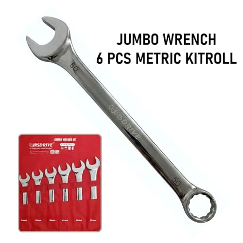 Jumbo Combination Wrench Set, 6 Piece Metric Sizes 34 to 50 MM, Heavy Duty CR-V Steel Construction, Industrial Grade Spanner Kit for Automotive, Workshop & Mechanical Use E-2004J_MM