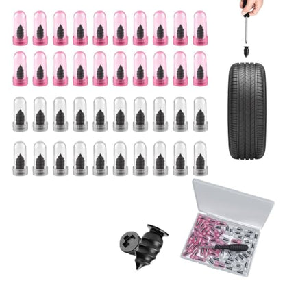 60 PCS Tire Repair Rubber Nail Kit, Vacuum Tire Repair Kits Spiral Rubber Screws, Fast Self-Service Tool for Car, Truck, Motorcycle, Tractor Tire Puncture Repair (Box Packaged)
