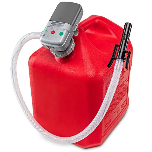 Deway Automatic Fuel Transfer Pump w/Auto-Stop, 2.4 GPM Flow Rate & AA Battery Powered, Advanced Adapter Fits All Size Gas Cans, Extra Long Hose, Portable Liquid Pump for Gasoline, Diesel Fuel & More - style: Auto Stop Nozzle w/ 39" Plastic Hose