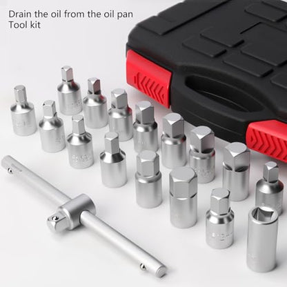 18 in 1 Oil Drain Plug Removal Tool Key Set Square Hexagonal Socket Nut Adapter Car Repair Maintenance Oil Sump Plug Removal