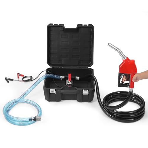 VEVOR Fuel Transfer Pump, 12V DC 10 GPM 1/4 HP, Portable Electric Diesel Transfer Pump with Automatic Shut-Off Fuel Nozzle, High Flow, Long Inlet & Outlet Hose for Diesel, Kerosene, Transformer Fuel - size: 12V 10GPM with Carry Case