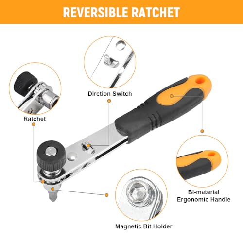 Hoteche 1/4-Inch Mini Ratchet Set - 23-Piece Screwdriver Bits Kit with Magnetic Bar, Offset Ratchet Driver and 9 Metric Sockets (5mm-13mm) | CR-V Bits for Versatile Socket & Socket Wrench Set